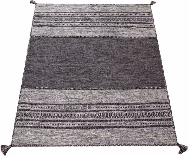 Alfombra Kilian gris tejida a mano de estilo boho con flecos, An/P: 120 x 170 cm