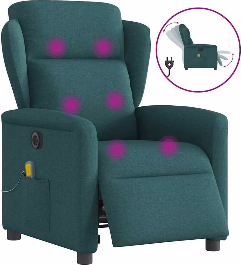 Sillón reclinable de masaje eléctrico Syfax en tela verde