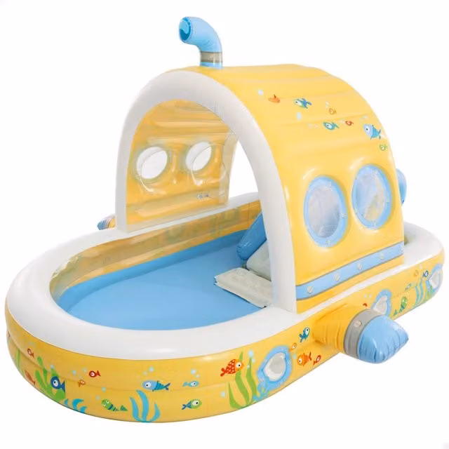 Centro de juego hinchable submarino Intex con toldo, tobogán y pulverizador, color amarillo, An/P/Al: 196 x 231 x 123 cm
