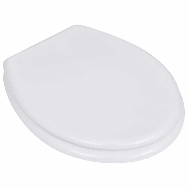 Asiento de inodoro de 2 piezas vidaXL en MDF blanco con cierre suave y herrajes de zinc y cromo