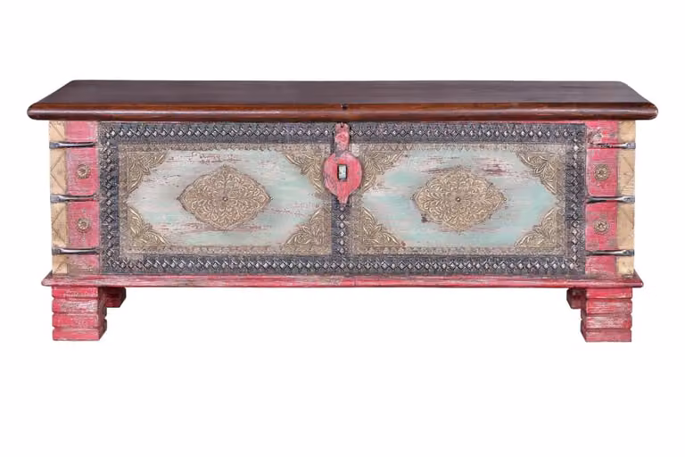 Baúl de madera de mango maciza estilo rústico Giner y Colomer An/P/Al: 116 x 45 x 40 cm