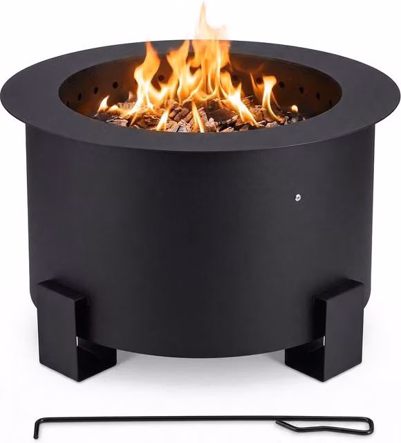 Brasero de jardín Relaxdays de acero negro con doble pared y atizador, An/P/Al: 56 x 56 x 34 cm