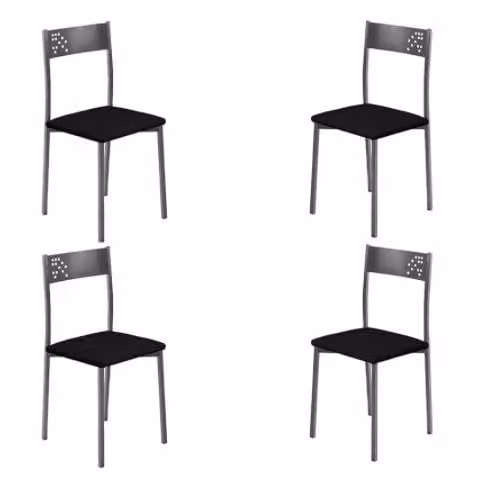 Set de 4 sillas MOMMA HOME modelo TABARCA en color plata y negro con estructura de metal y acabado en ecopiel An/P/Al: 41 x 47 x 86 cm