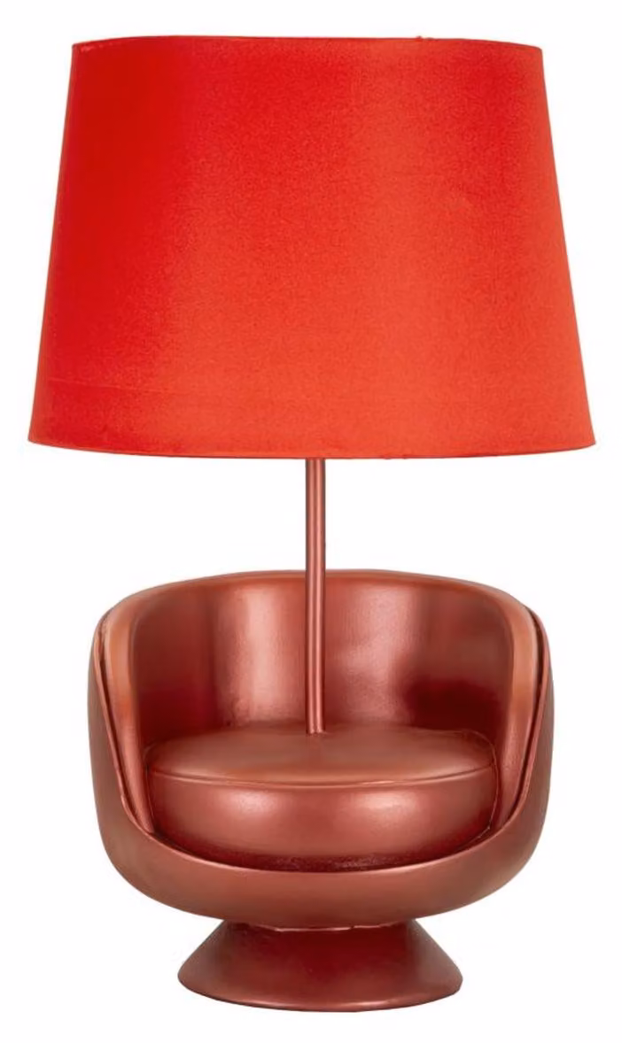 Lámpara de mesita de noche Midcentury Kendra Home roja con pantalla de tela y base de resina