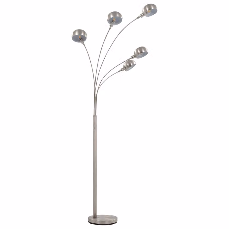 Lámpara de pie plateada vidaXL de metal con 5 casquillos E14, Altura: 200 cm