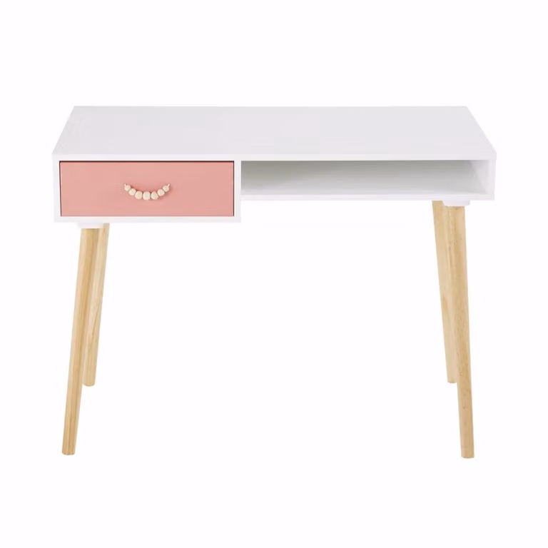 Escritorio infantil Tropicool blanco y rosa coral con 1 cajón
