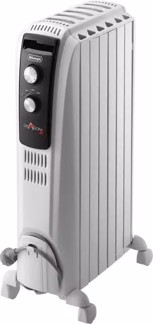 Radiador de aceite De'Longhi Dragon 4 de 1500W en color gris y blanco con termostato y estructura de metal de pie
