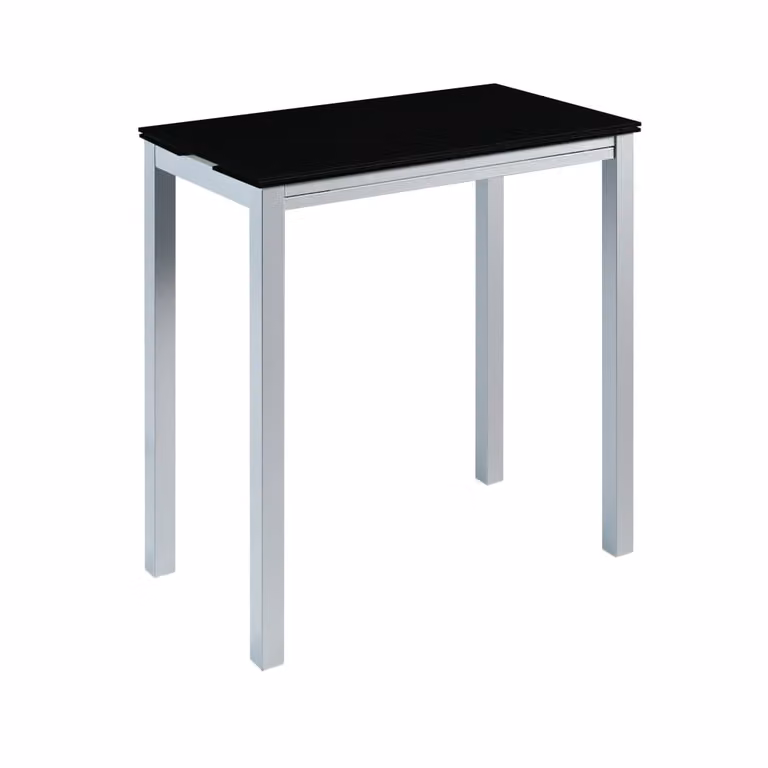 Mesa de cocina y comedor extensible Pondecor de cristal negro y metal plateado, diseño moderno con tapa abatible, An/P/Al: 95 x 55/95 x 98 cm