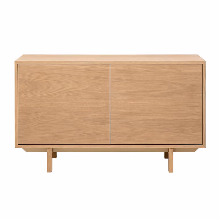 Aparador escandinavo Miliboo de madera de roble en color blanco y beige, An: 120 cm, Al: 72 cm, P: 45 cm
