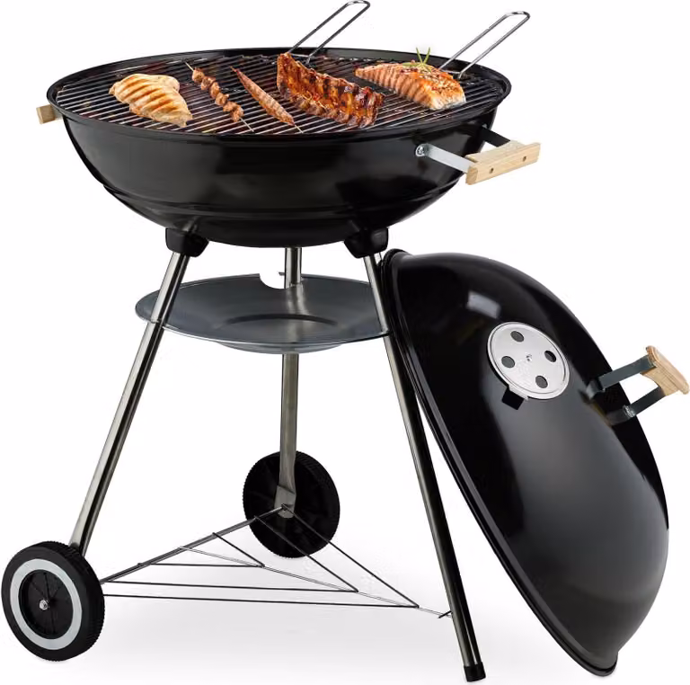 Barbacoa kettle de carbón Northix con tapa y ruedas en color negro y multicolor, An/P/Al: 94 x 57 x 68 cm