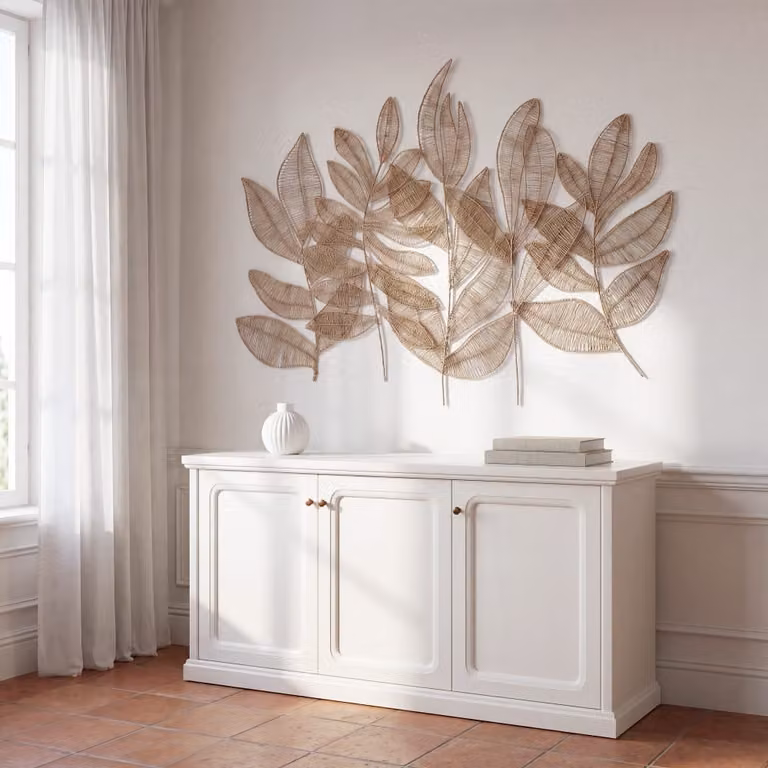 Decoración de pared textil floral de Maisons du Monde en yute y ratán beige, An/Al: 186 x 130 cm