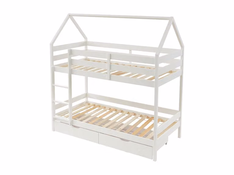 Litera cabaña de madera de pino para niños con 2 cajones, color blanco, An/P/Al: 190 x 90 x 160 cm