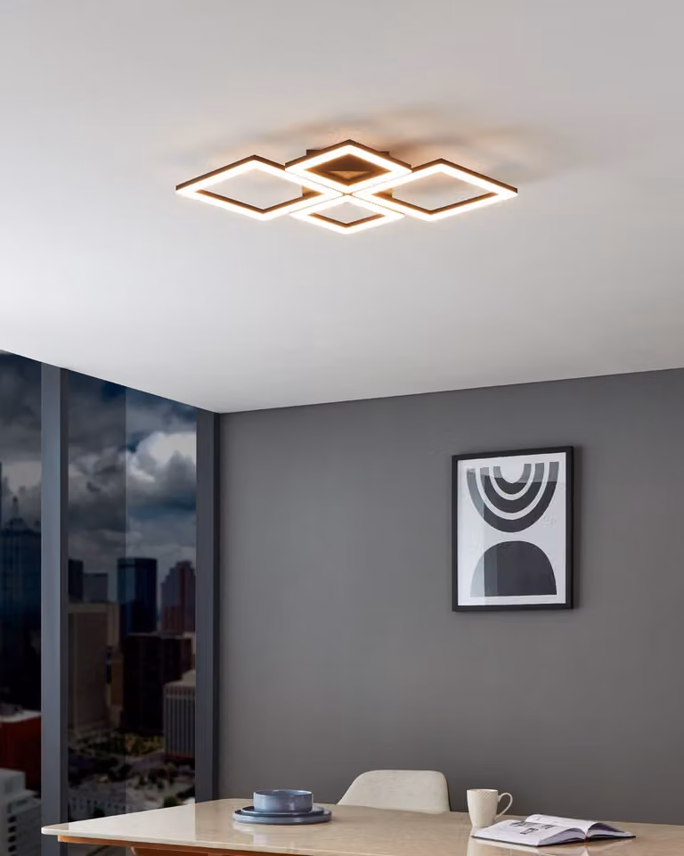Lámpara de techo LED Eglo Paranday-Z con panel regulable, 5000 lúmenes, compatible con Alexa y Google Assistant, disponible en blanco o negro