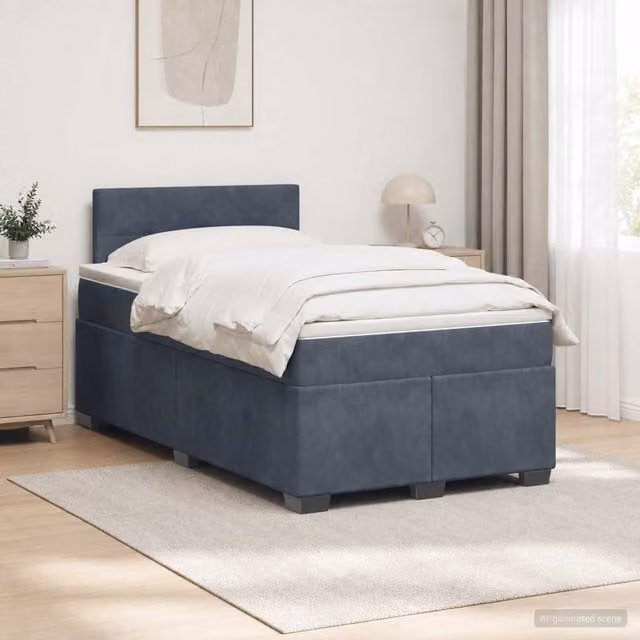 Cama box spring Maison Exclusive con colchón de muelles ensacados en terciopelo gris oscuro, An/P/Al: 120 x 200 x 122 cm