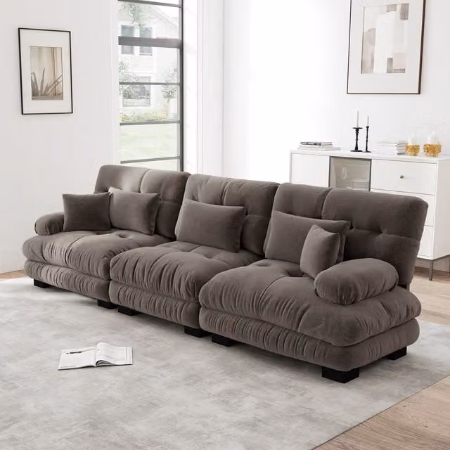 Sofá Esquinero Modular de 3 Plazas KELLANY con Función de Sofá Cama, Tapizado en Chenilla Marrón para Salón o Estudio