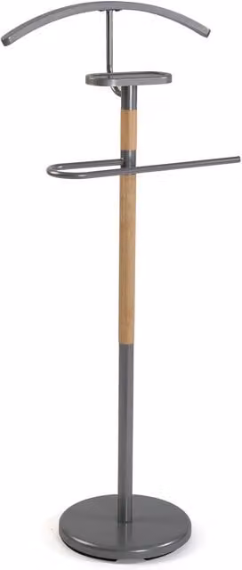 Galán de noche VERSA de estilo escandinavo en metal y bambú, color gris mate, An/P/Al: 112 x 28,8 x 46,5 cm
