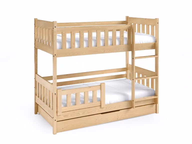 Litera de dos niveles Furnlux de madera maciza de pino color beige para niños An/P/Al: 190 x 80 x 141 cm