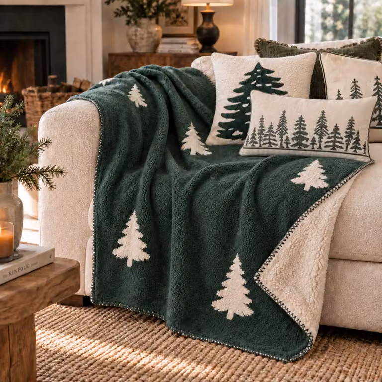 Manta navideña Alo Home de color verde con diseño plaid y textura fluffy, An/P: 130 x 170 cm