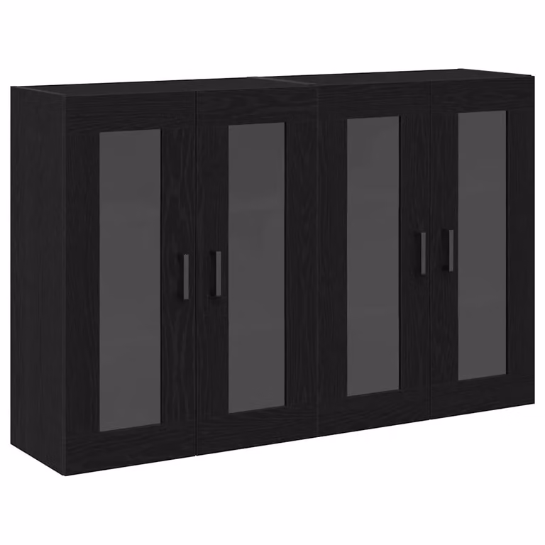 Set de 2 armarios de pared modernos vidaXL en roble y negro con puertas de cristal, An: 69,5 cm, P: 34 cm, Al: 90 cm