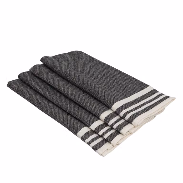 Pack de 4 servilletas de algodón con rayas MAHDIA en color negro, An/An: 45 x 45 cm
