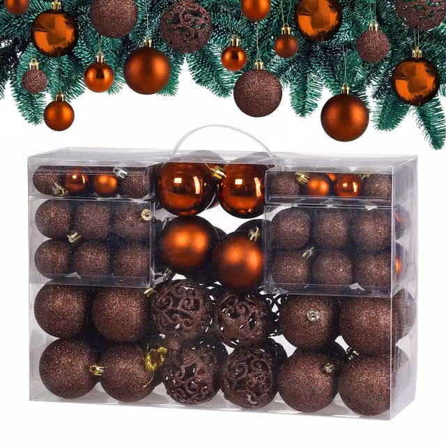 Set de 100 bolas de Navidad redondas de Casaria en color bronce para tu árbol