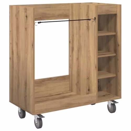 Armario de almacenamiento moderno Helloshop26 con ruedas en madera de roble color marrón y beige, An: 90 cm, P: 45 cm, Al: 98 cm