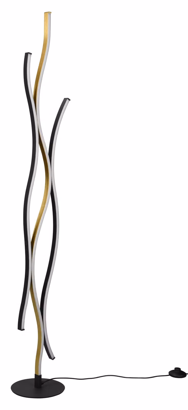 Lámpara de pie LED Blaze de Trio en color negro y dorado con diseño de arco ajustable y regulable