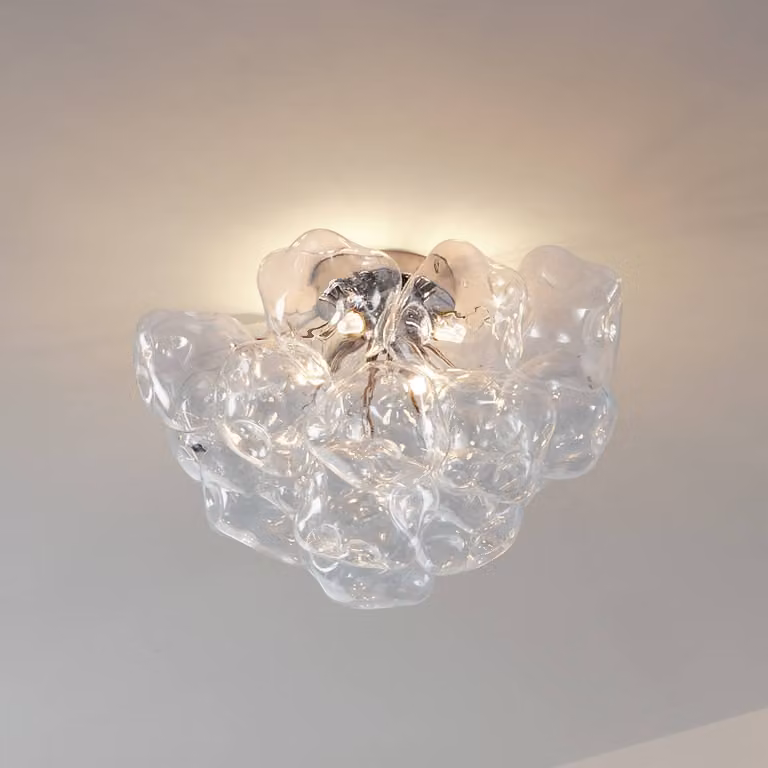 Lámpara de techo Diborah de Lucande en vidrio transparente y cromo, atenuable para salón o comedor