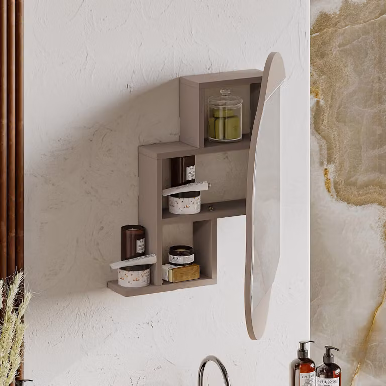 Espejo de pared para baño con armario de almacenamiento Skye Decor, color beige, An/P/Al: 60 x 13 x 75 cm