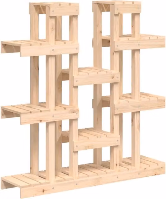 Soporte para plantas de madera de pino Helloshop26 en color marrón y beige, diseño rústico, An/P/Al: 104,5 x 25 x 109,5 cm