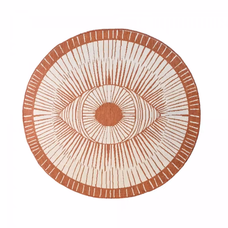 Alfombra de exterior redonda Un Amour De Tapis estilo kilim étnico color naranja, Diámetro: 160 cm