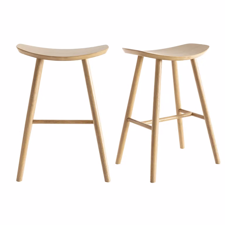 Set de 2 taburetes de bar vintage DEMORY de madera de caucho en color beige y arena, Altura: 65 cm