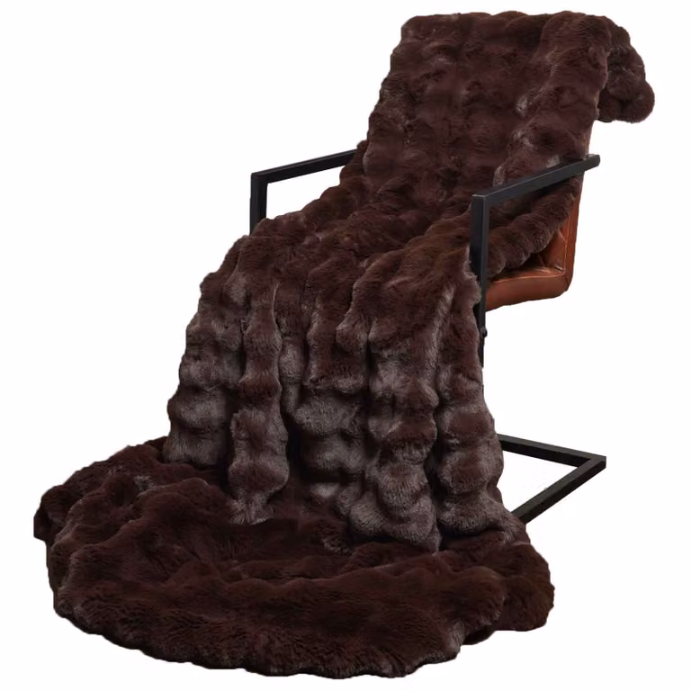 Set de 4 mantas de pelo sintético antideslizante vidaXL Olite, color marrón camel