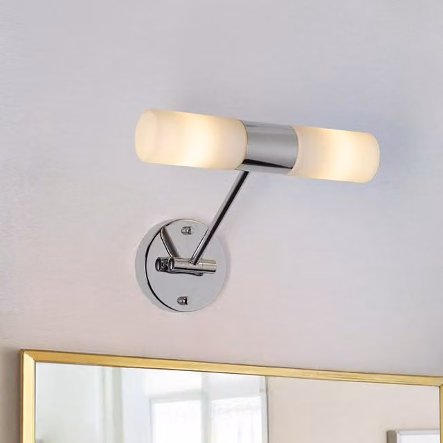 Aplique de pared moderno ALPINALUZ de metal y vidrio, orientable, con casquillo E14, protección IP44, An/P/Al: 30 x 16 x 10 cm