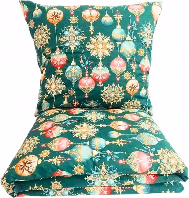 Juego de cama navideño Doratex de algodón de 3 piezas, diseño gráfico multicolor y verde, An/P/Al: 160 x 200 cm
