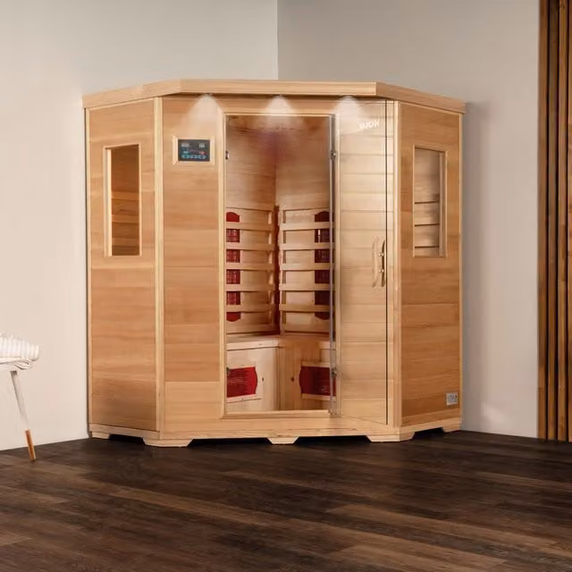 Cabina de infrarrojos Home Deluxe REDSUN XXL de madera color marrón para 4 personas An/P/Al: 150 x 150 x 210 cm