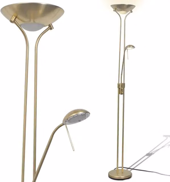 Lámpara de pie LED moderna HELLOSHOP26 con iluminación regulable y función de lectura en acero chapado en latón, Al 180 cm x An 25 cm