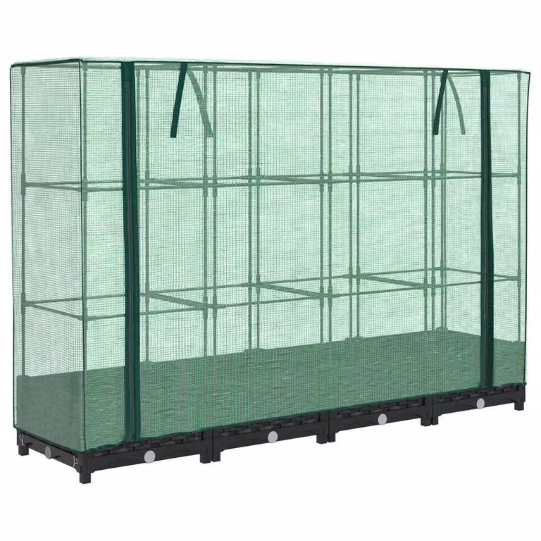 Jardinera elevada Syfax con cubierta de invernadero aspecto ratán en negro y verde, An/P/Al: 160 x 40 x 123 cm