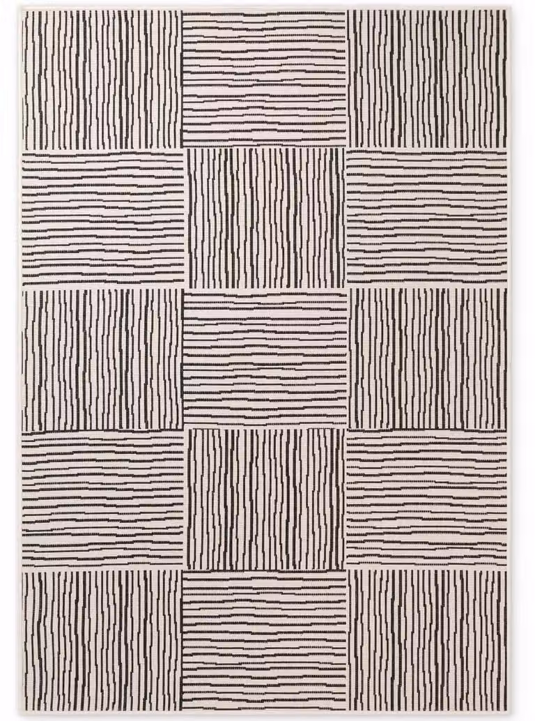 Alfombra de tejido plano Ted Baker Nightingale con diseño abstracto moderno, reversible y resistente a las manchas, ideal para salón o terraza, Color Negro y Blanco, An/P: 120 x 170 cm