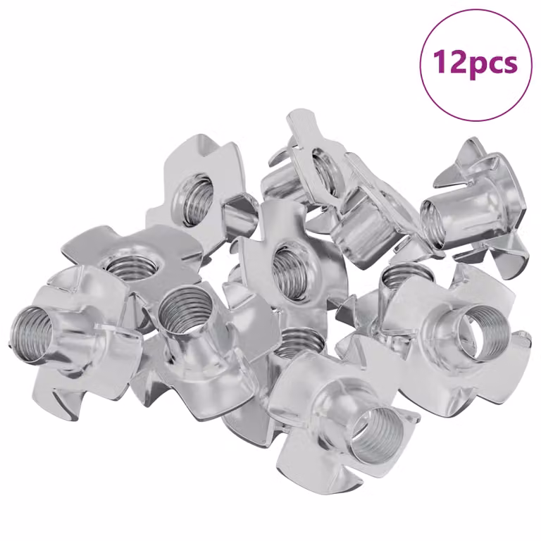 Set de 12 tuercas en T dentadas vidaXL de acero galvanizado plateado M6 mm