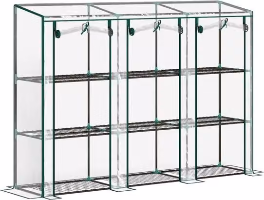 Invernadero de jardín Outsunny con 9 estantes, estructura de acero y cubierta de plástico transparente, An/P/Al: 215 x 46 x 151 cm