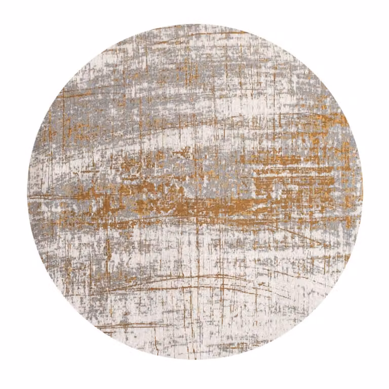Alfombra lavable Louis de Poortere Griff de diseño abstracto y retro en colores amarillo y dorado para interior o exterior, An/An/Al: 240 x 240 x 1 cm