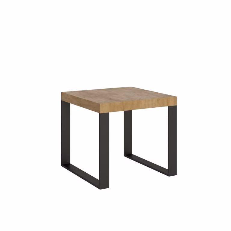 Mesa extensible Itamoby de diseño moderno en color roble y estructura antracita, An/P/Al: 90 x 90 x 77 cm (extensible hasta 156 cm)