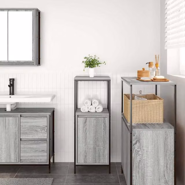 Mueble de baño SYFAX moderno en color gris con estantes internos y puertas, An/P/Al: 36 x 35 x 95 cm