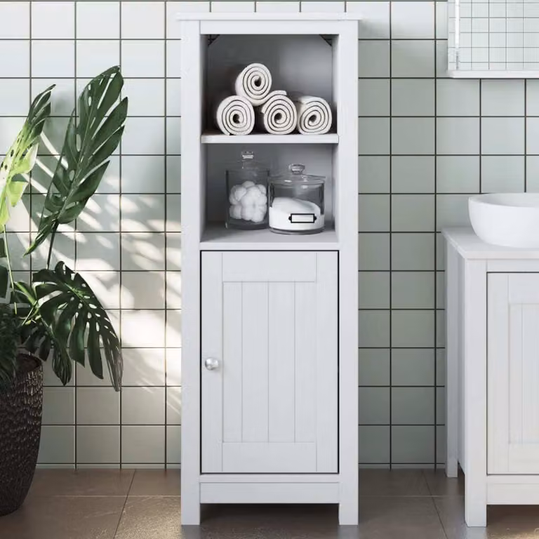 Armario para baño BERG de Maison Exclusive en madera maciza de pino, blanco, An: 40 cm, P: 34 cm, Al: 110 cm