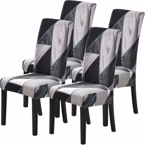 Pack de 4 fundas elásticas MIMIY para silla de comedor con diseño gráfico moderno, color gris
