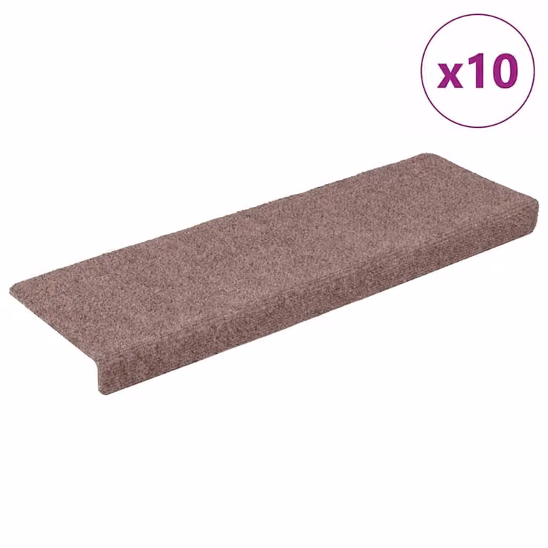 Pack de 10 felpudos autoadhesivos para escalera vidaXL en color marrón claro, An/P/Al: 65 x 21 x 4 cm
