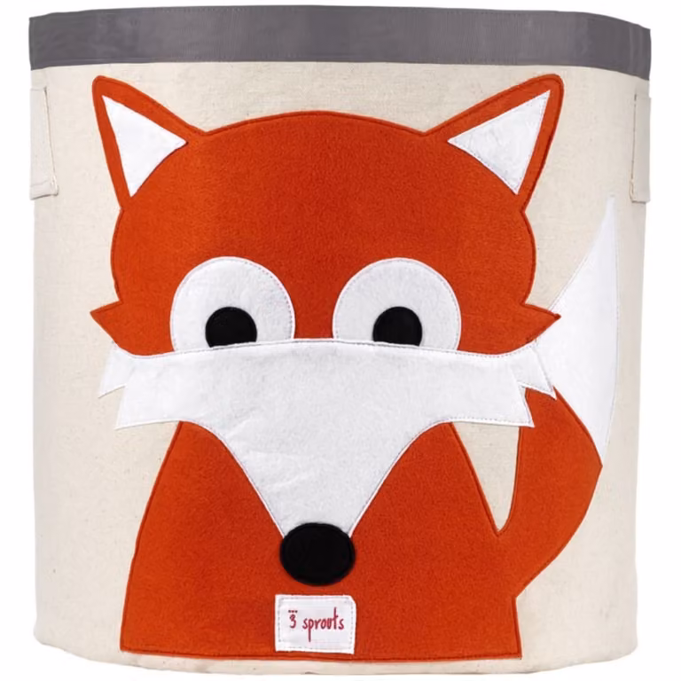 Cesta de juguetes de zorro 3 Sprouts en textil marrón, naranja y blanco para niños