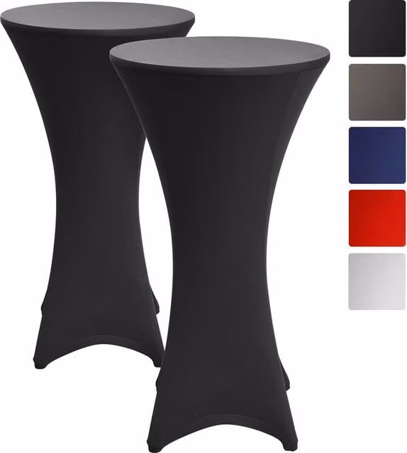 Set de 2 fundas elásticas Beautissu Stella para mesas de bar o bistro redondas, color negro, Diámetro: 70 cm