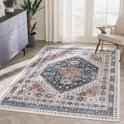 Alfombra MIMIY de imitación cachemira con diseño retro geométrico, lavable y resistente, multicolor azul y rojo, An/P: 40 x 60 cm